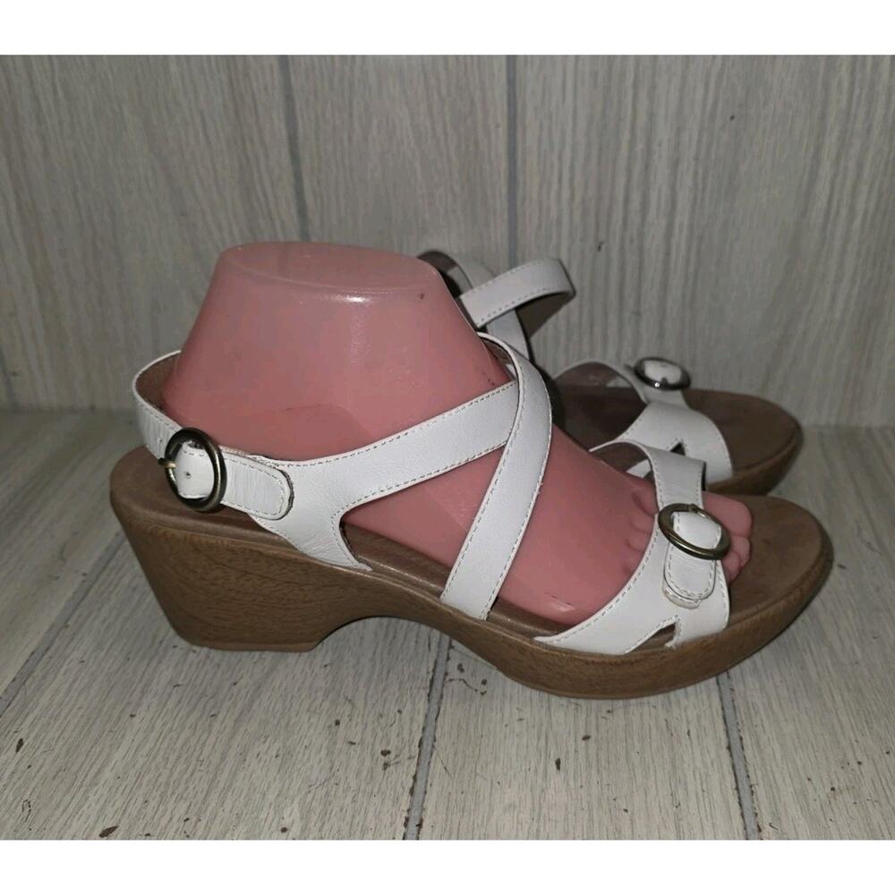 Dansko Julie Wedge Sandal White Leather Women's Size 10